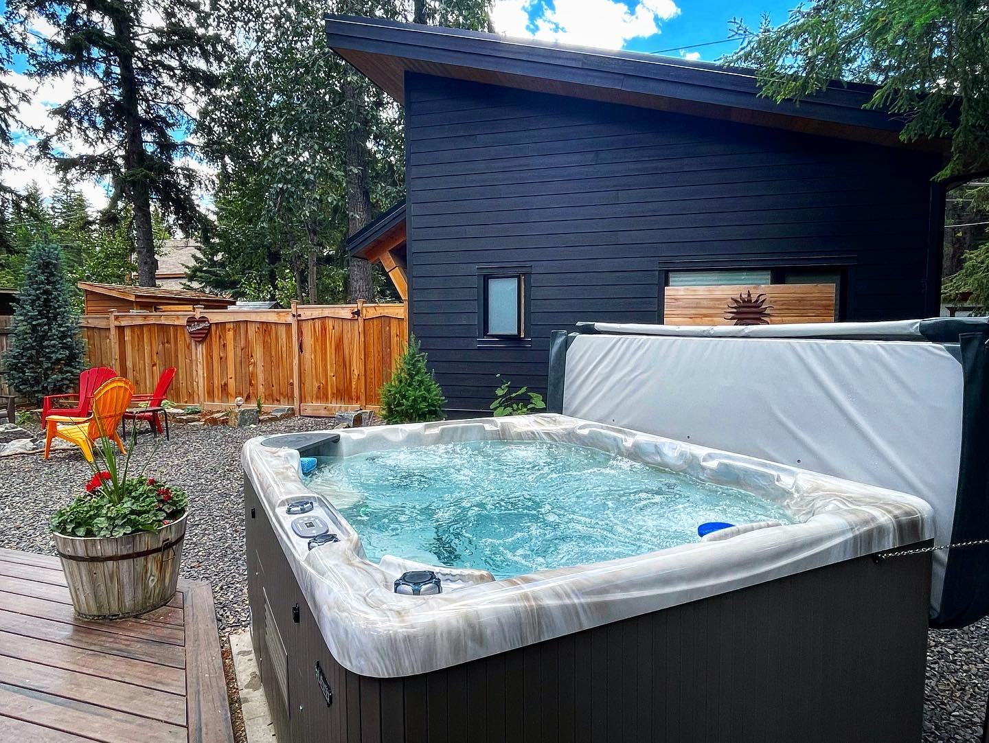 Hot tub install in backyard